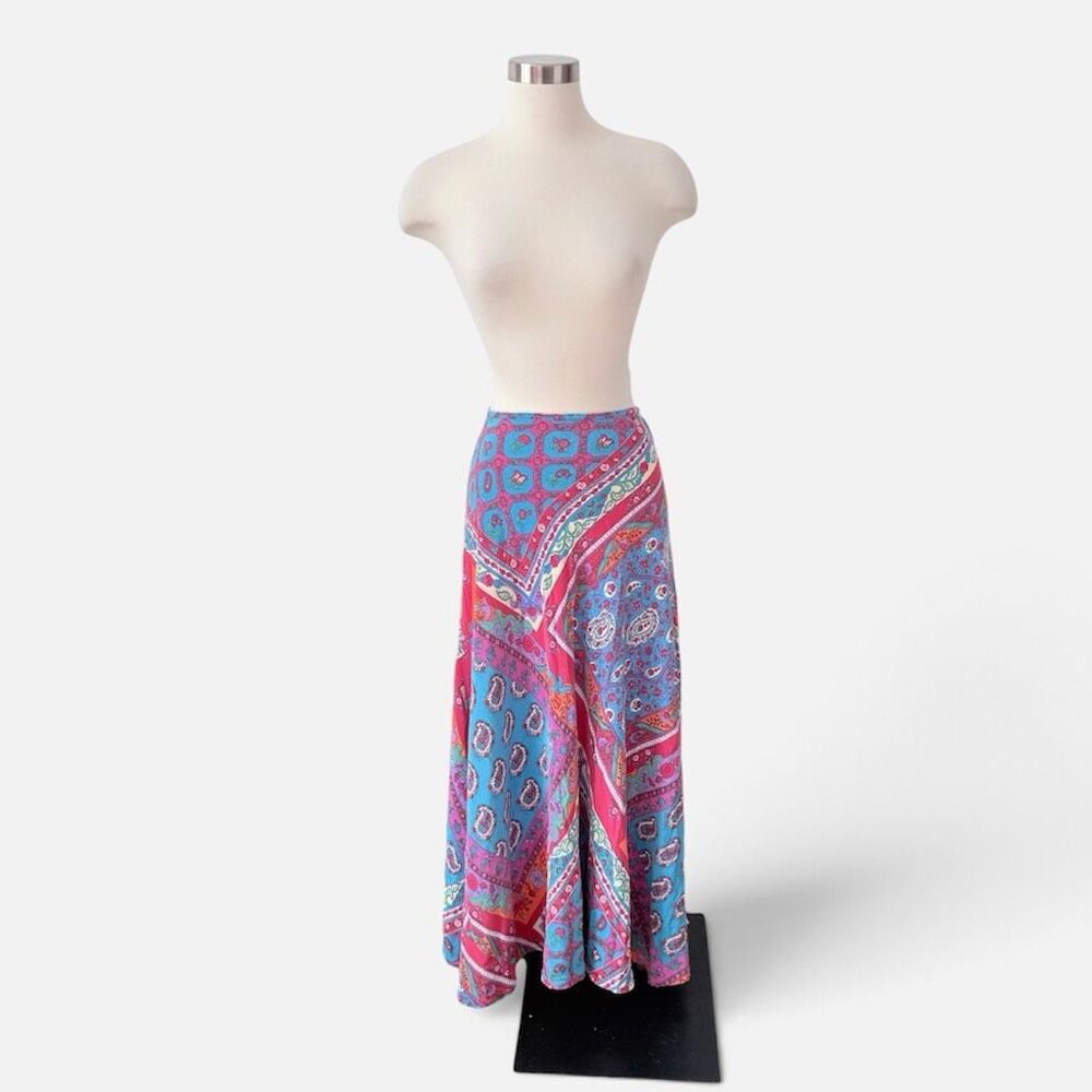Boston Proper Multicolor Silk Maxi Skirt Floral Paisley Colorful 10 Medium